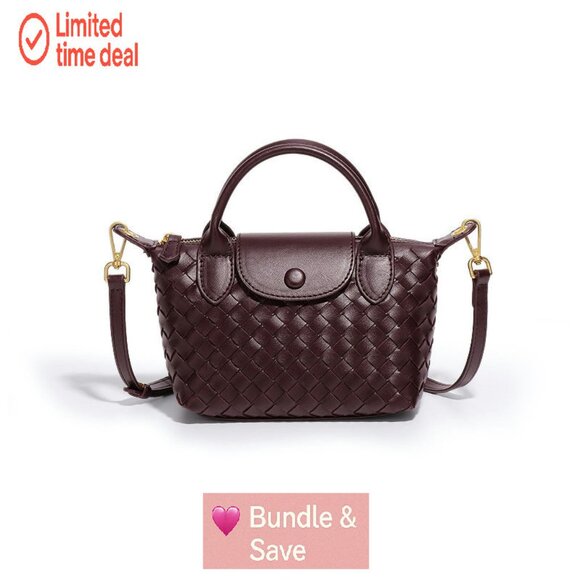 Mini Braided Leather Top Handle Satchel Crossbody Bag for Women Daily Use